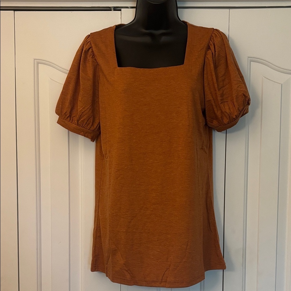 Puff Sleeve Blouse Warm Orange Women Size Small